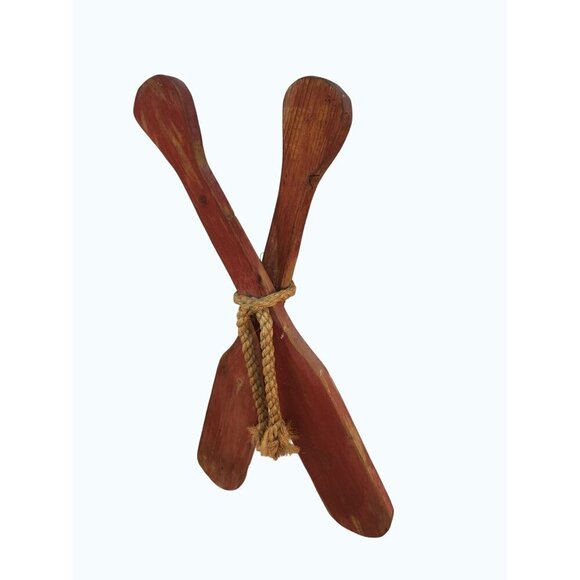 Decorative Rustic Wooden Oar Paddle Set With Rope Accent Red & Natural Wood Fini - Picture 9 of 10